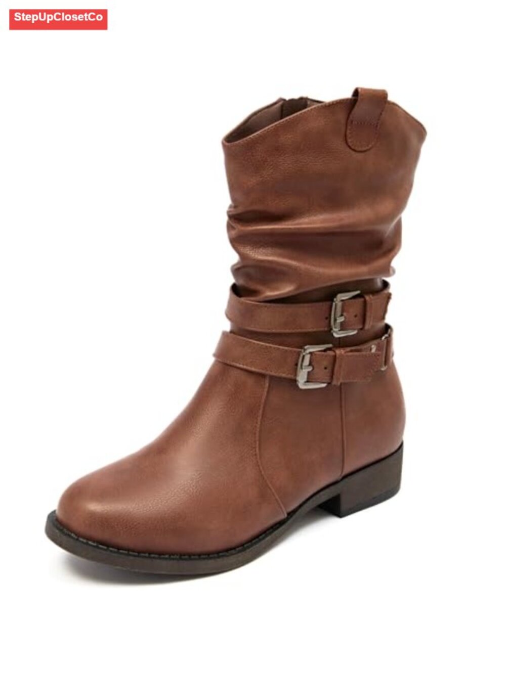 Women's Mid-Calf Boots Round Toe Low Heel Zip Booties
